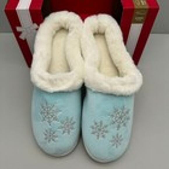 Charter Club Slippers Womens XL 11-12 Blue Snowflakes Cozy Comfy Festive Lounge - Picture 2 of 9
